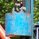 Post driver fitted to digger which makes easy work driving in stakes and straining posts. Available for hire now. Call us for details. (01590) 636573.