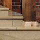 New bullnosed steps up to front door using W.T.Lamb & Sons Natural 'Kentish' sandstone from West Sussex. All stone pre cut and machined off site. Existing driveway and carpark blinded in hoggin & pathgravel, then re-dressed with 14mm washed shingle.